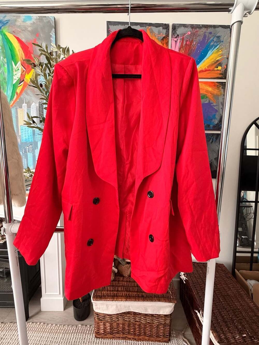 Women’s Bold Red Double Breasted Blazer Jacket Power Suit Jacket Office Wear XL